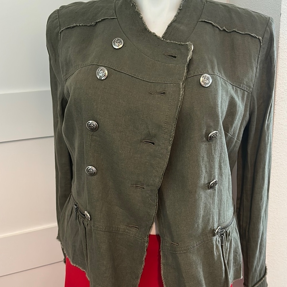 INC International Concepts Linen Peplum Military Style Jacket Size L